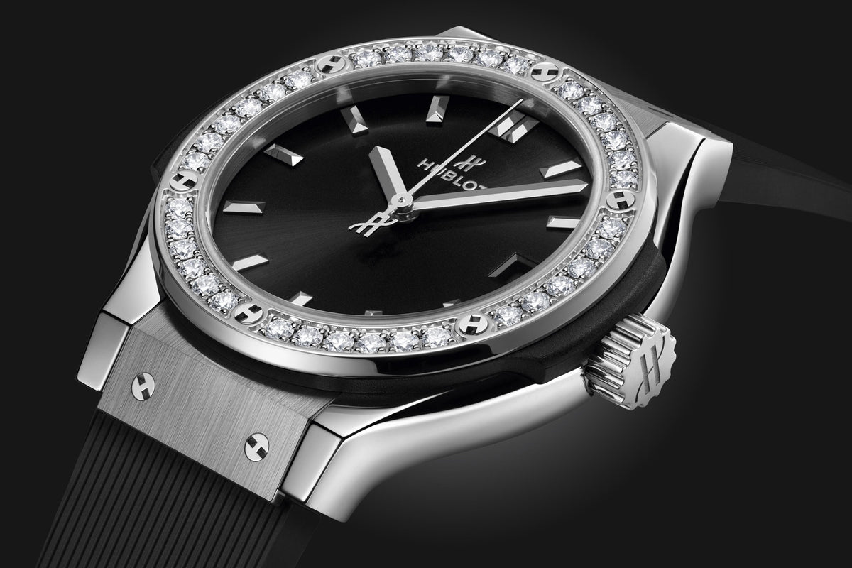 Classic Fusion Titanium Diamonds Satin-finished Black Sunray Dial Black Rubber Strap Watch