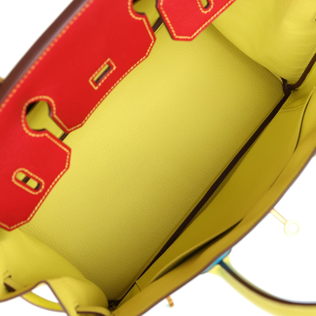 Hermès Special Order (HSS) Tri-color Birkin Bleu Aztec, Soufre and Rouge Vif Chevre Brushed Gold Hardware