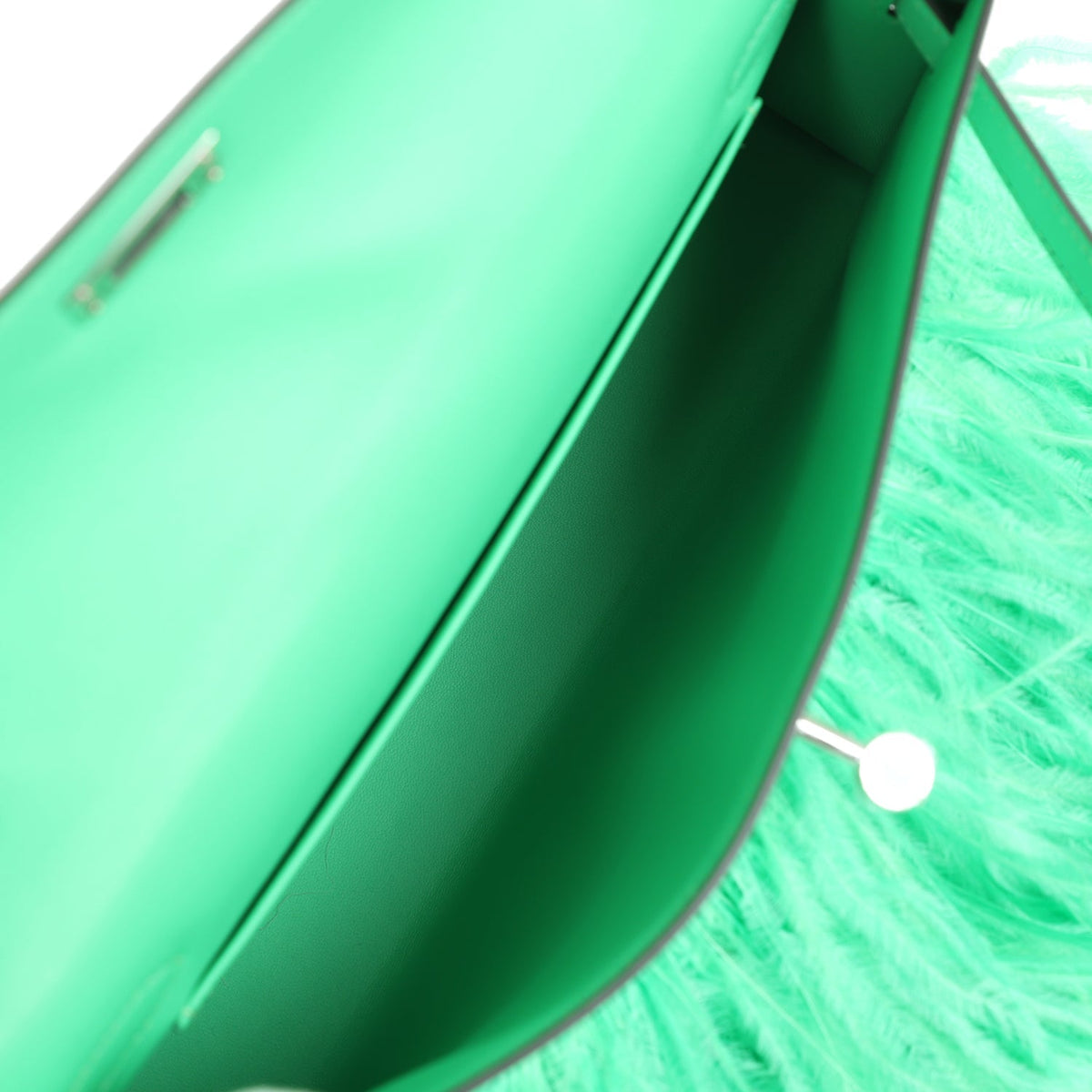 Kelly Elan Foile Vert Comics Chevre and Ostrich Feather Palladium Hardware