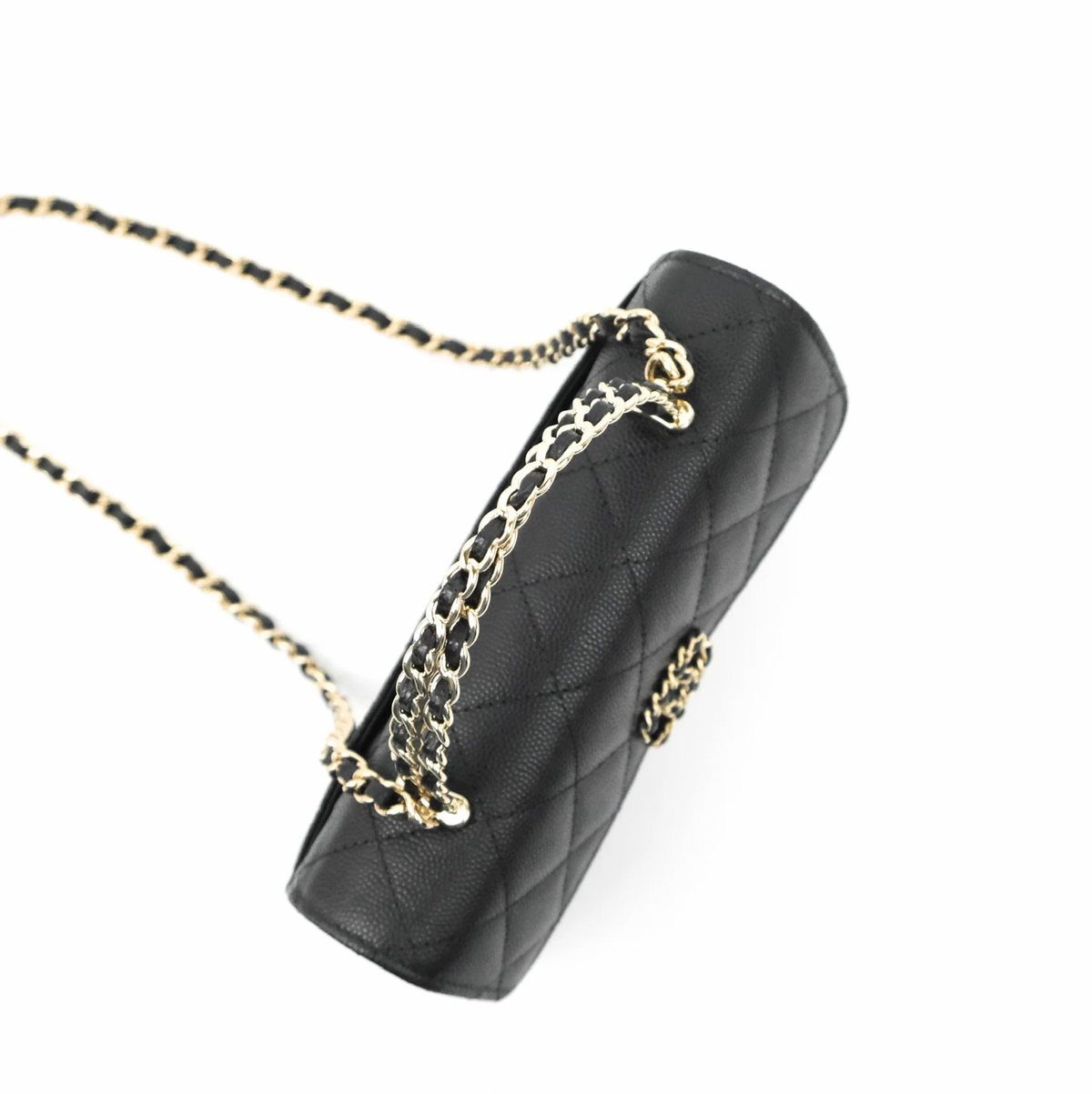 Top Handle Clutch with Chain Black Caviar Light Gold Hardware 23P