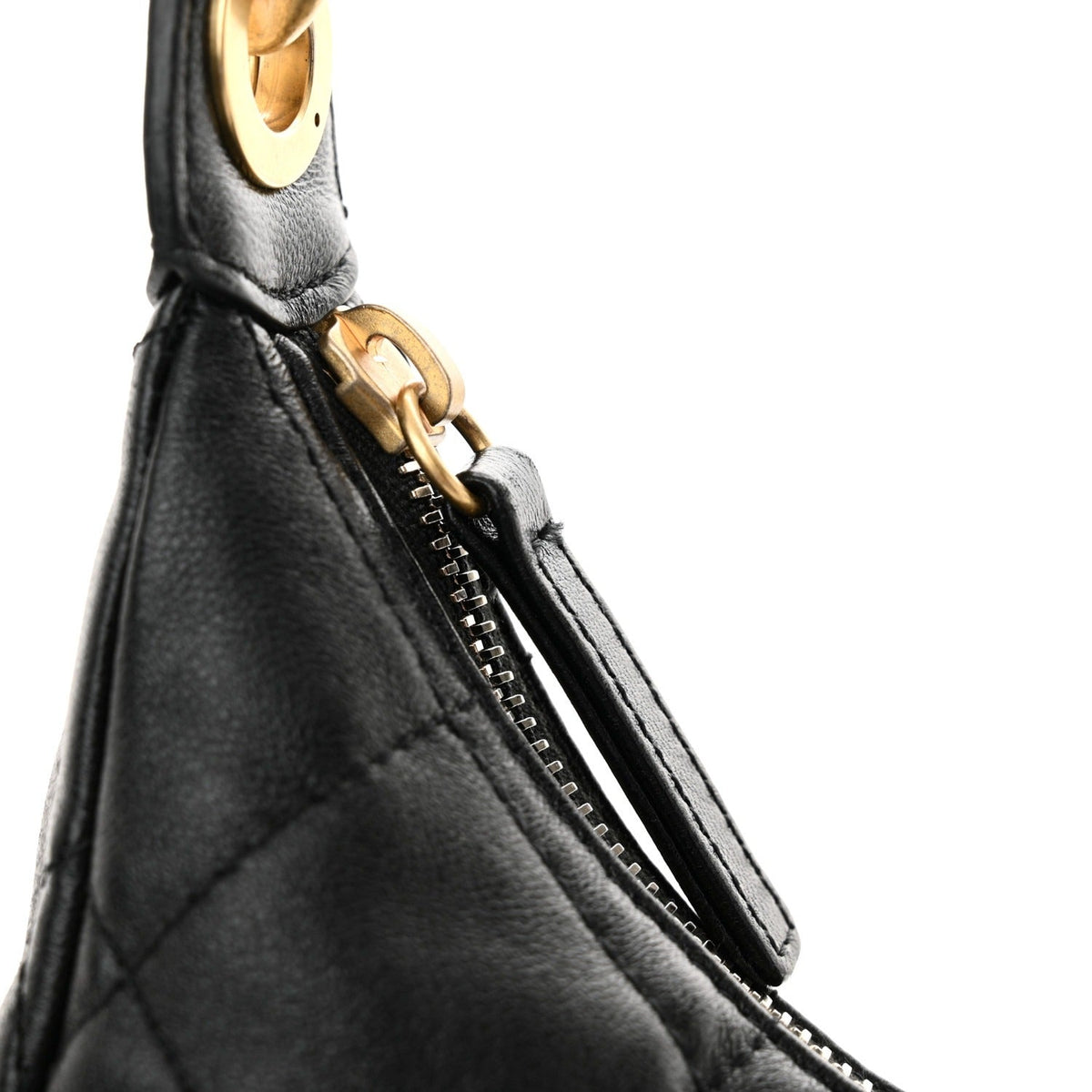 Shiny Lambskin Quilted Trendy Pockets Hobo Black