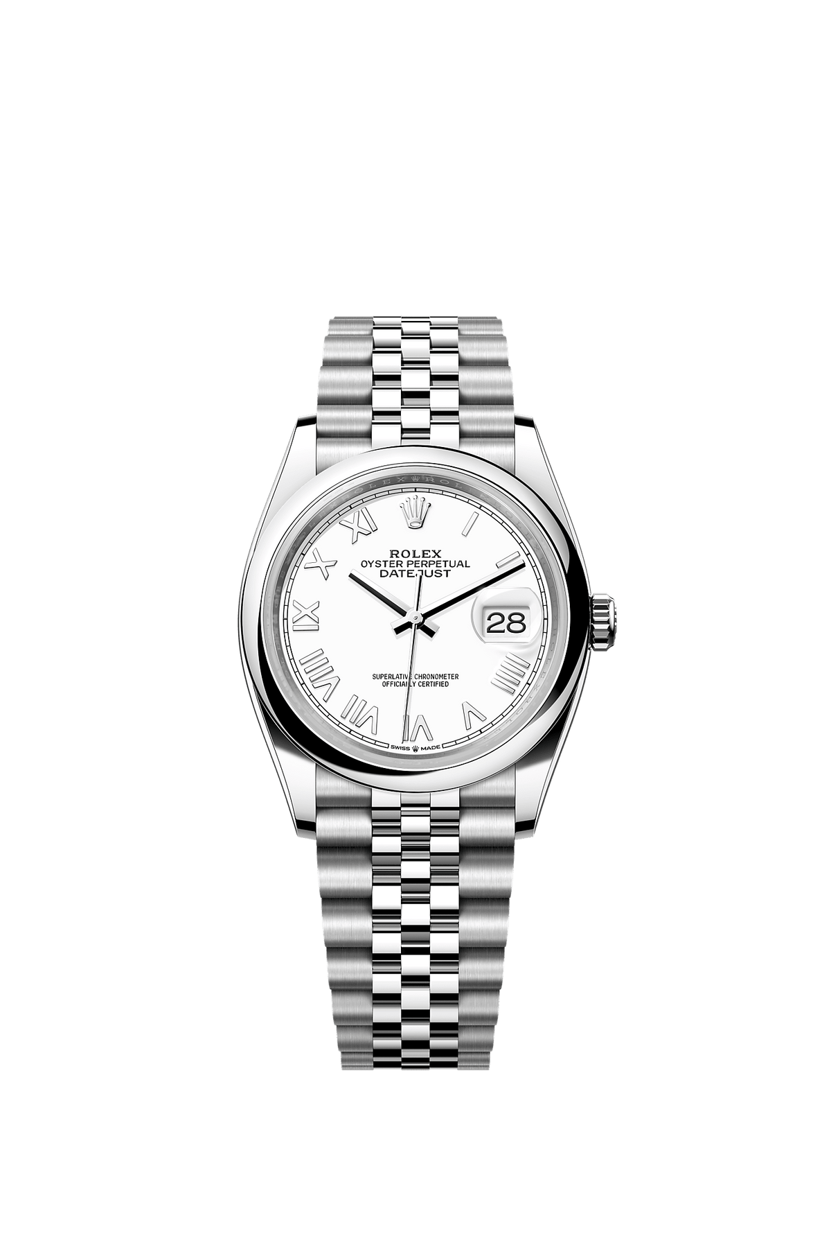 ساعة Datejust 36 بقطر 36 مم من فولاذ Oystersteel، ميناء أبيض، وسوار Jubilee، ذاتية التعبئة
