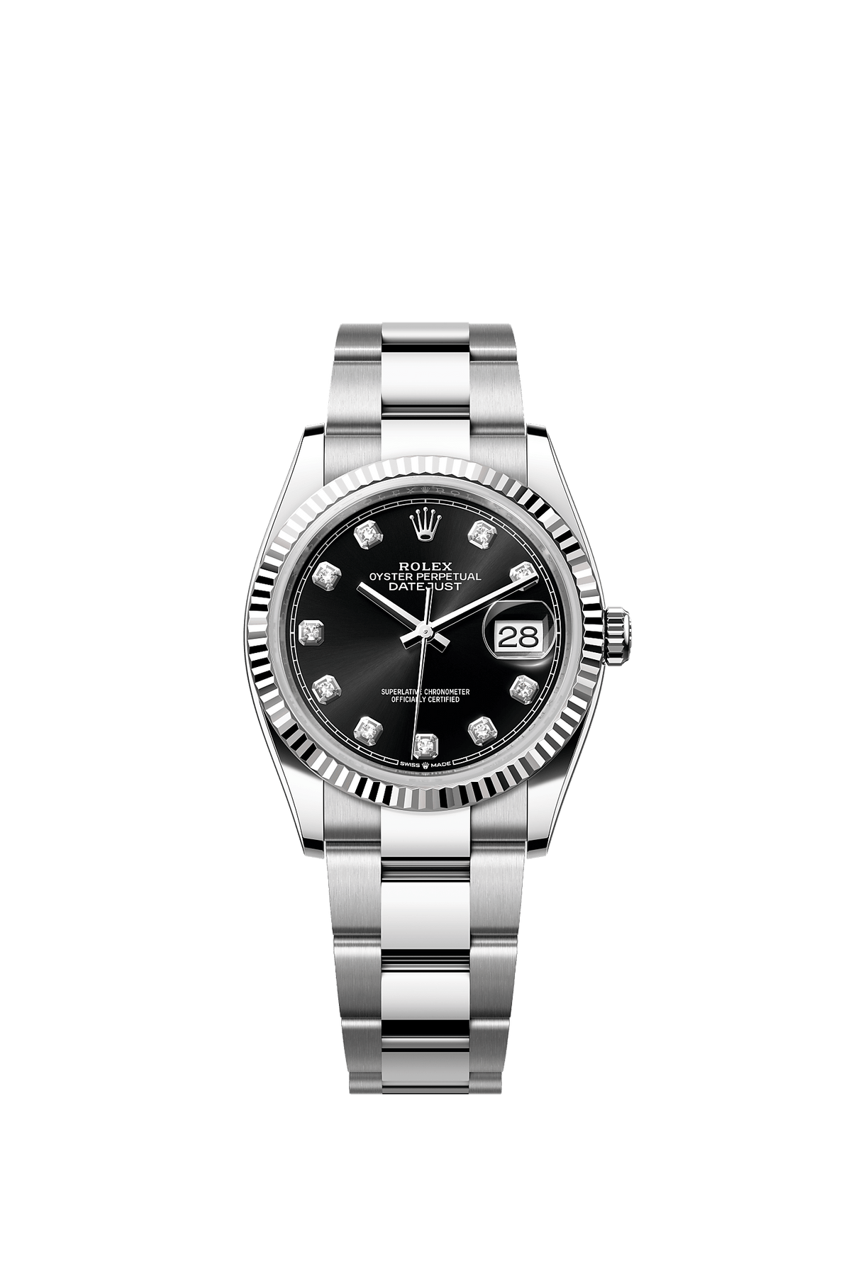 Datejust 36 36mm Oystersteel White Gold Bright Black Diamond Dial Fluted Bezel Oyster Bracelet Self-Winding Watch