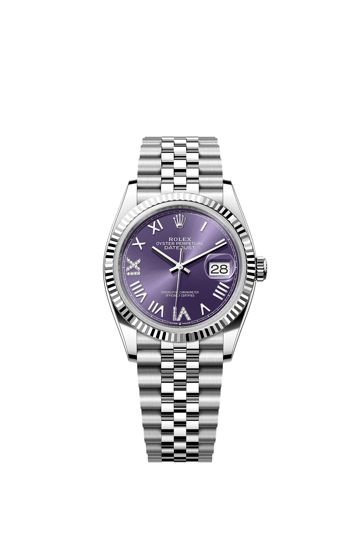 Datejust 36 36mm Oystersteel White Gold Aubergine Diamond Dial Jubilee Bracelet Self-Winding Watch