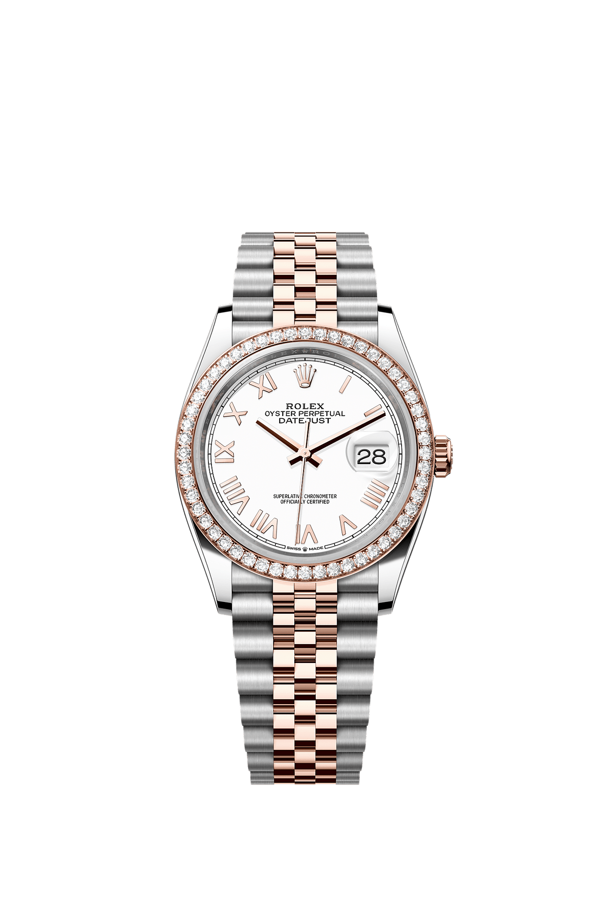 Datejust 36 36mm Oystersteel Everose Gold White Lacquered Diamond Dial Jubilee Bracelet Self-Winding Watch