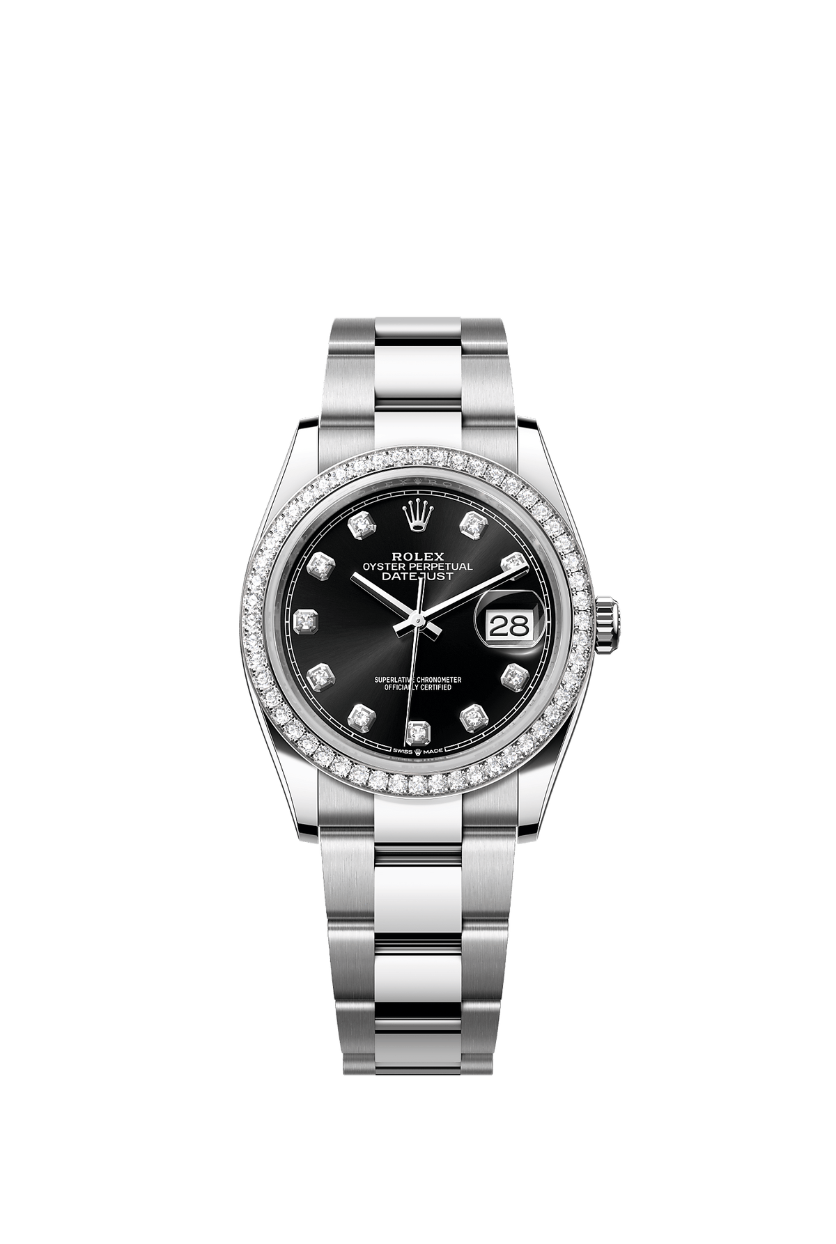 Datejust 36 36mm Oystersteel White Gold Bright Black Diamond Dial Oyster Bracelet Self-Winding Watch