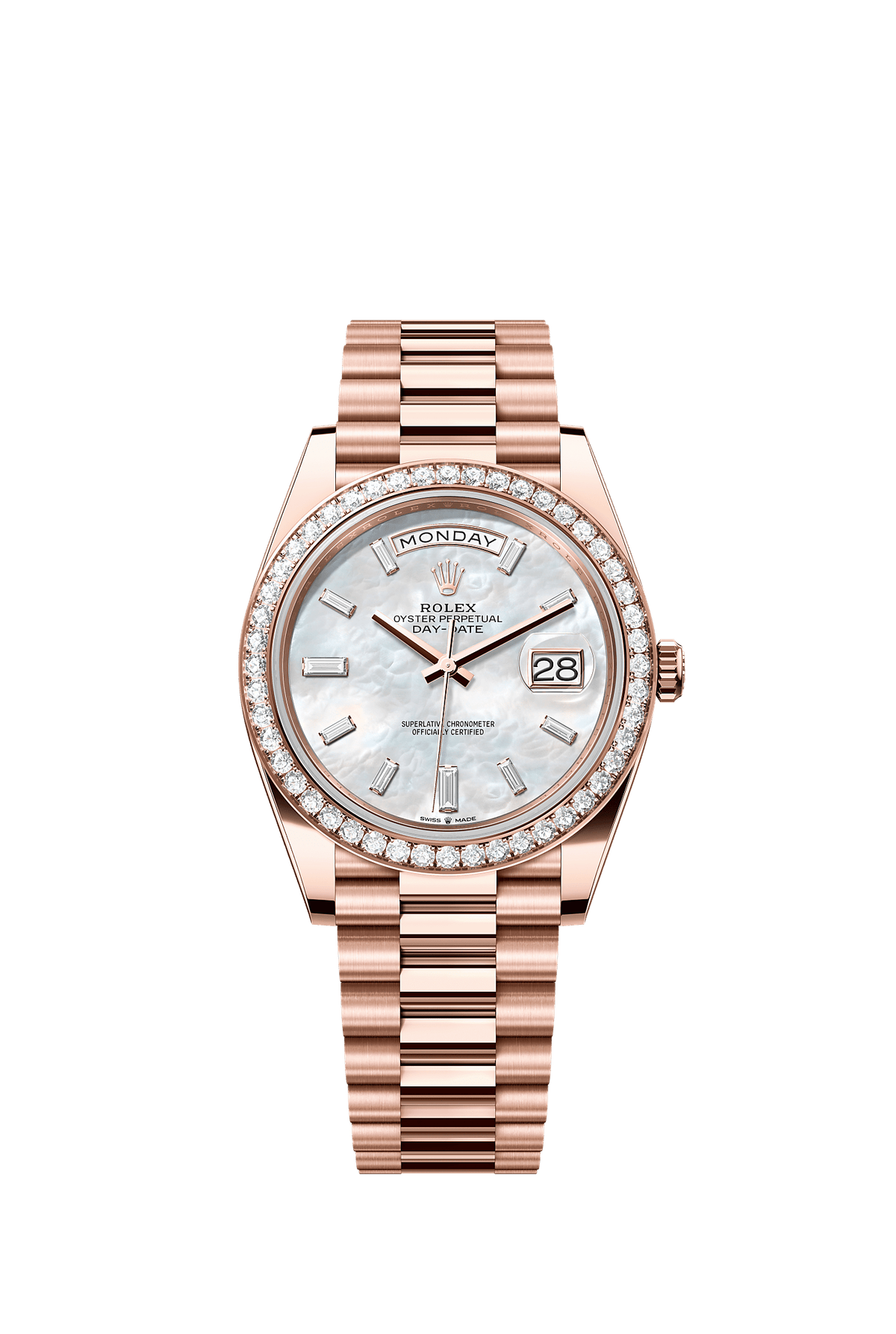 Day-Date 40 Oyster Perpetual Chronometer Watch 40mm 18ct Everose Gold White Mother-Of-Pearl Diamond Dial President Bracelet
