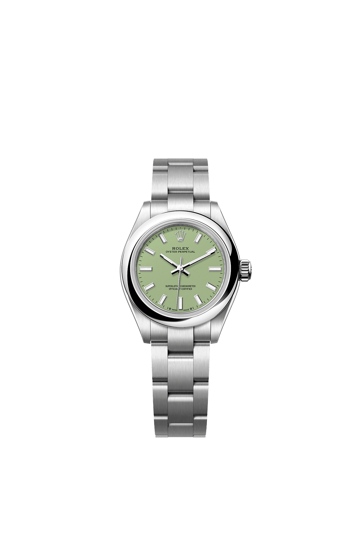 ساعة Oyster Perpetual 28 من الفولاذ Oystersteel، ميناء بلون الفستق، سوار Oyster، مقاس 28 مم، ذاتية التعبئة