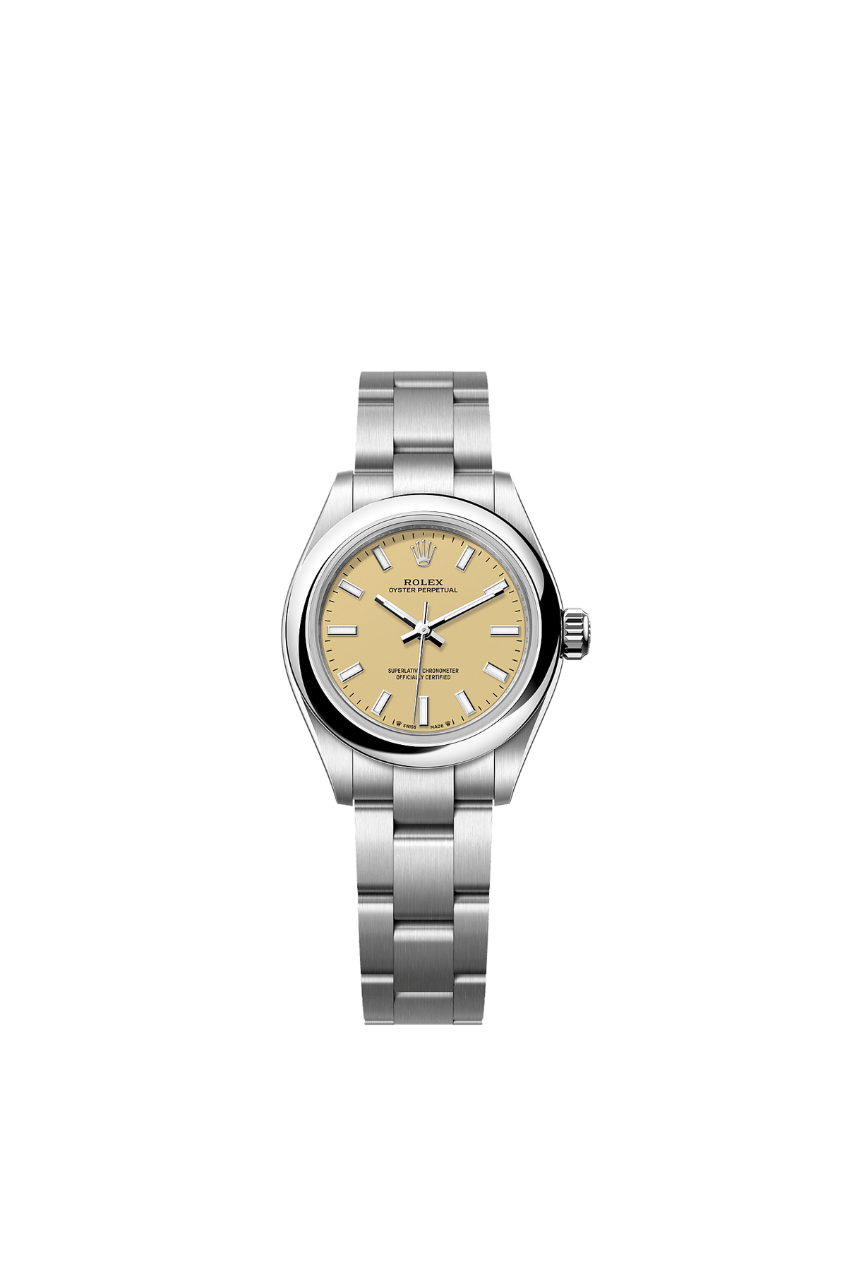 ساعة Oyster Perpetual 28 من الـ Oystersteel، ميناء بلون بيج، سوار Oyster، مقاس 28 مم، ذاتية التعبئة