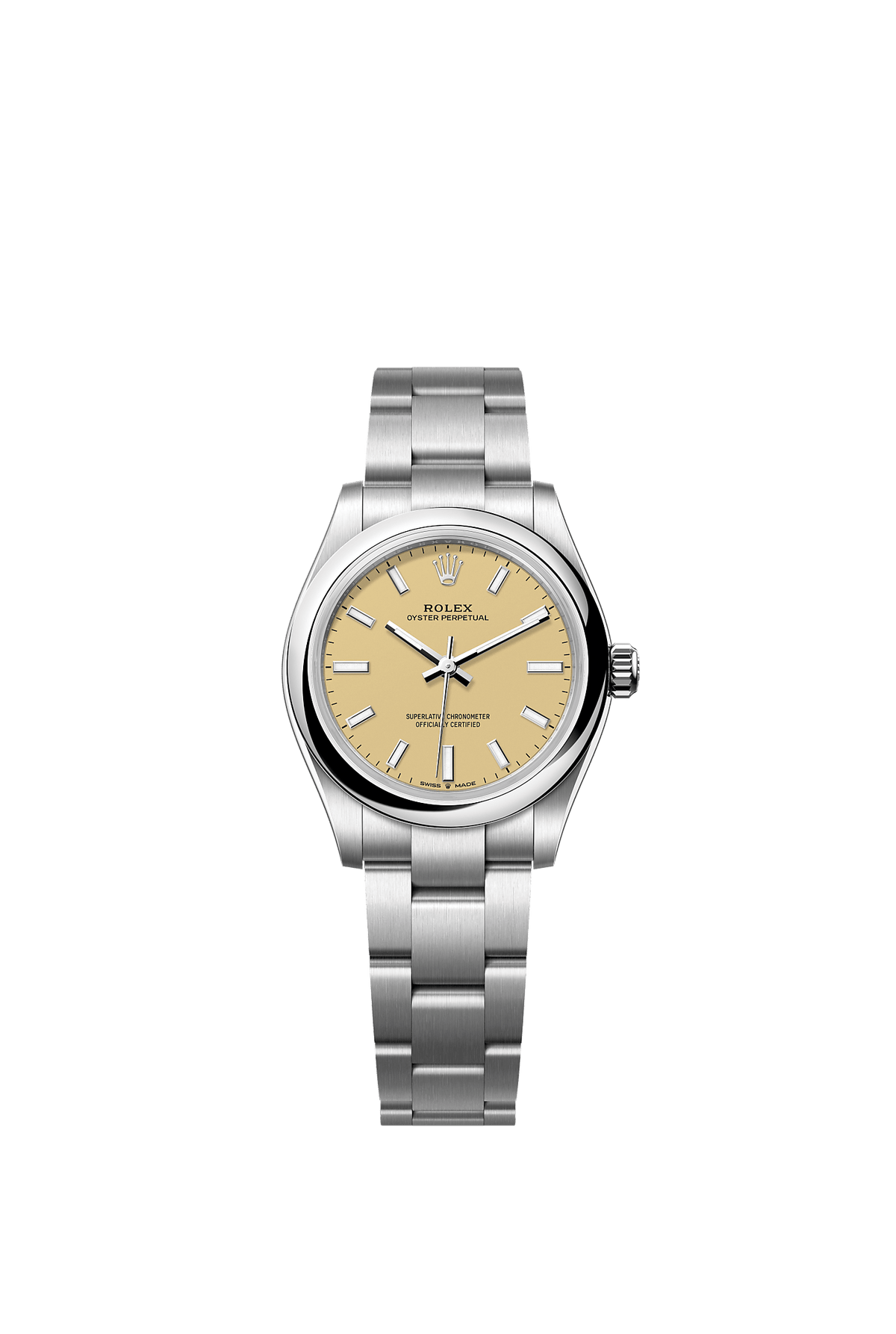 ساعة Oyster Perpetual 31 من الفولاذ Oystersteel بميناء بيج وسوار Oyster، مقاس 31 مم، ذاتية التعبئة