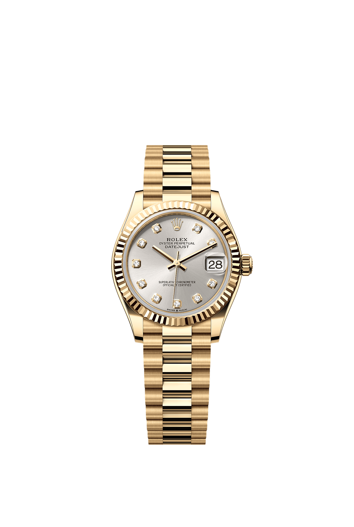 Datejust 31 Oyster Chronometer Watch 31mm 18ct Yellow Gold Silver Diamond Dial
