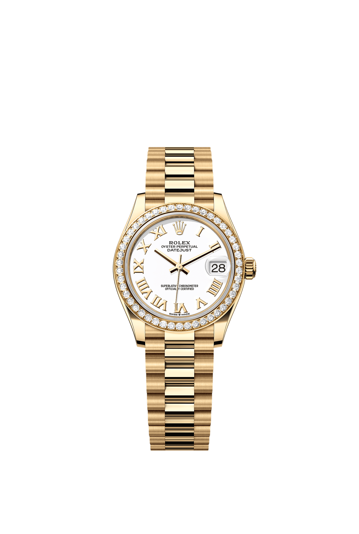 Datejust 31 Oyster Chronometer Watch 31mm 18ct Yellow Gold White Diamond Dial