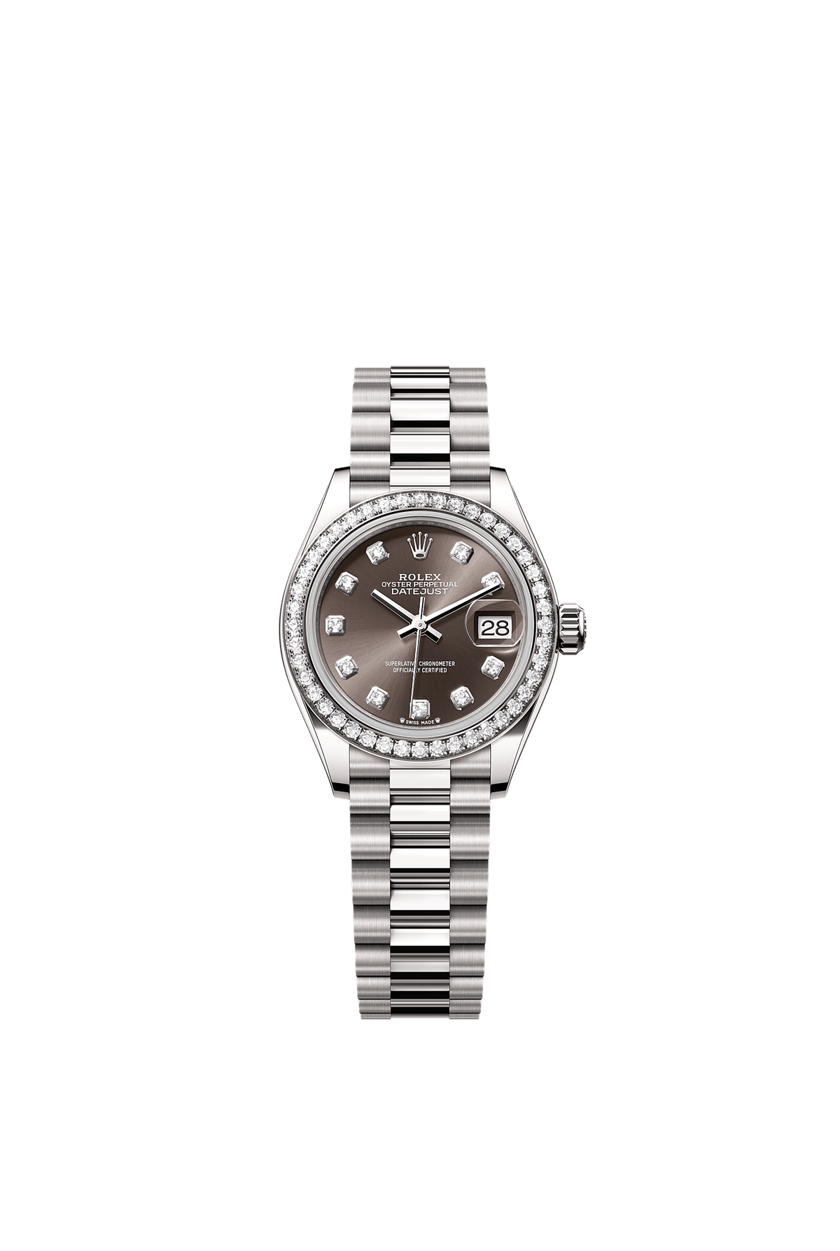 Lady-Datejust Oyster Chronometer Watch 28mm 18ct White Gold Dark Grey Diamond Dial President Bracelet