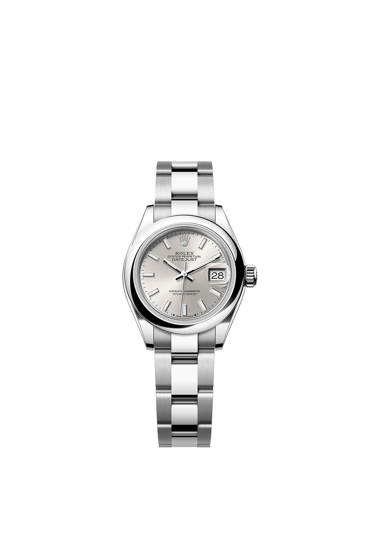 ساعة Lady-Datejust 28 من الفولاذ Oystersteel، ميناء فضي بنمط أشعة الشمس، سوار Jubilee، مقاس 28 مم، ذاتية التعبئة