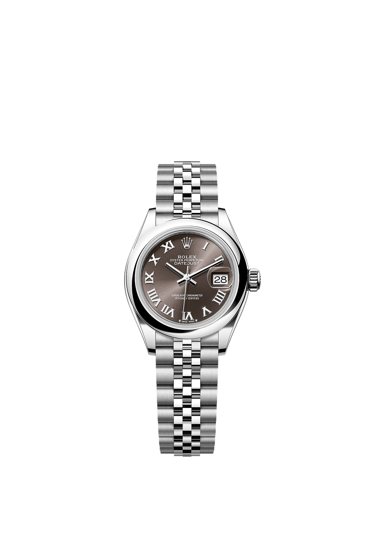 ساعة Lady-Datejust 28 من الستيل Oyster بقرص رمادي داكن وسوار Jubilee مقاس 28 مم ذاتية التعبئة