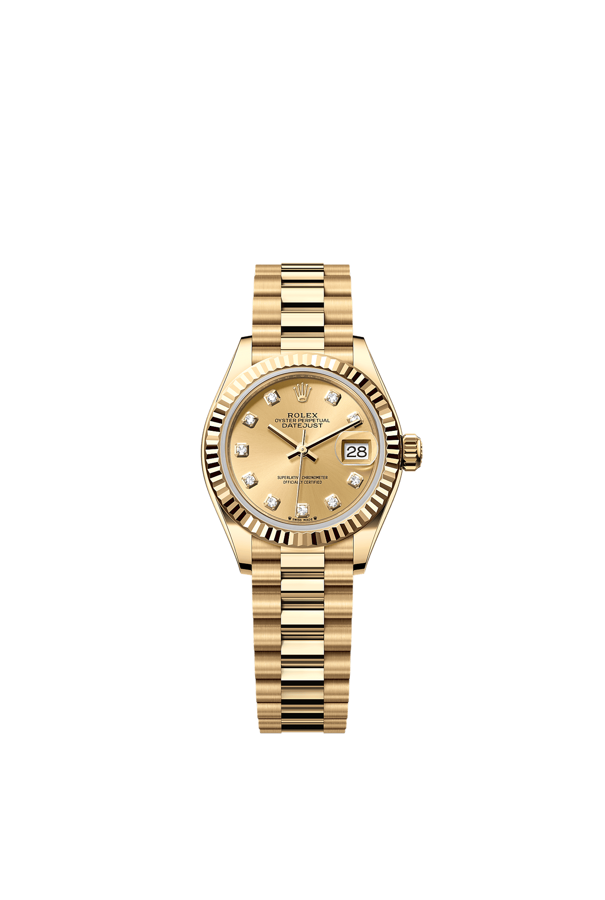 Lady-Datejust Oyster Chronometer Watch 28mm 18ct Yellow Gold Champagne Diamond Dial President Bracelet