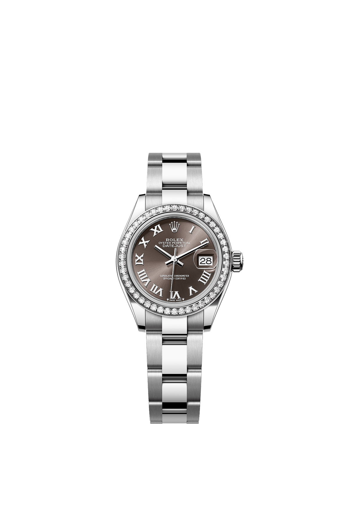 Lady-Datejust 28 Oystersteel White Gold Dark Grey Diamond Dial Diamond-Set Bezel Oyster Bracelet 28mm Self-Winding Watch