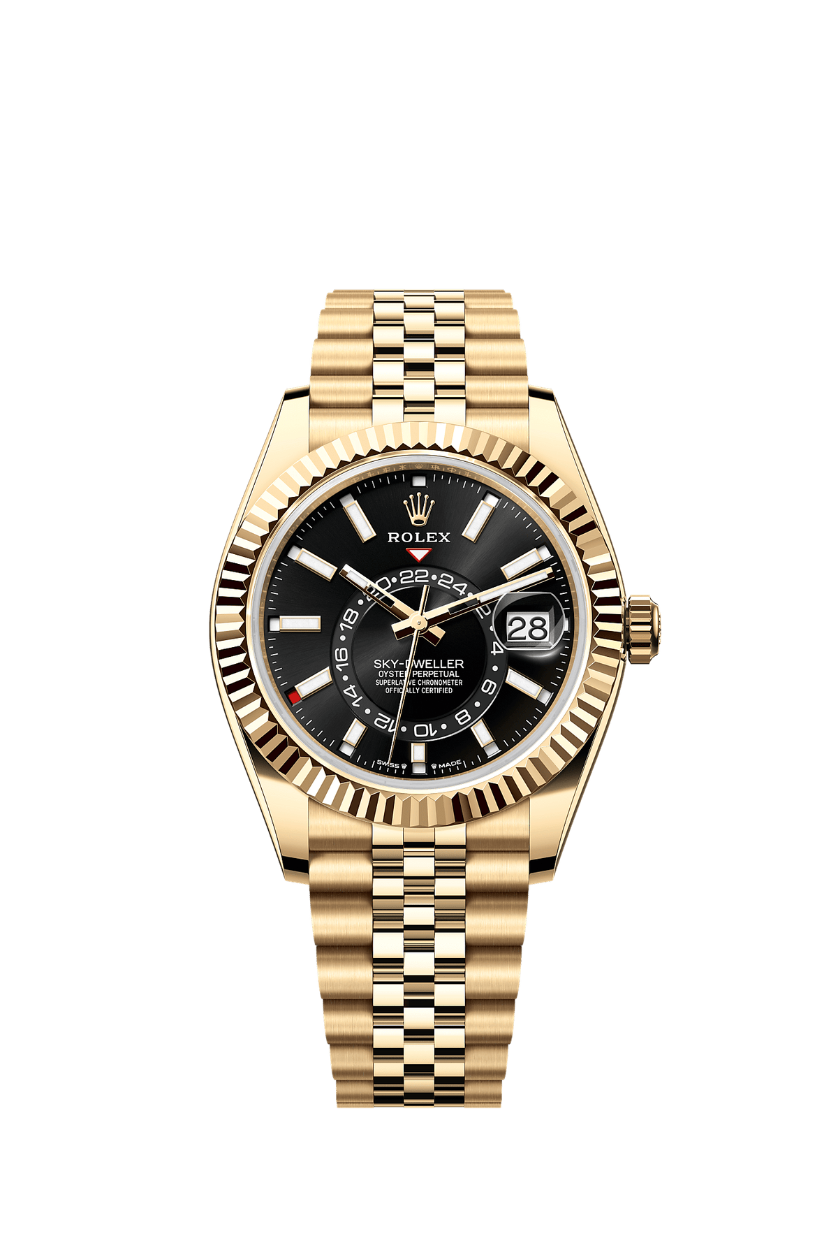 ساعة سكاي دويلر 42 أويستر بربتشوال كرونومتر 42 مم من ذهب أصفر عيار 18 قيراط، ميناء أسود براق، سوار جوبيلي