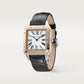 Santos-Dumont Large 43.5mm x 31.4mm Steel Rose Gold Bezel Silvered Satin-Finish Dial Black Alligator Strap Quartz Watch
