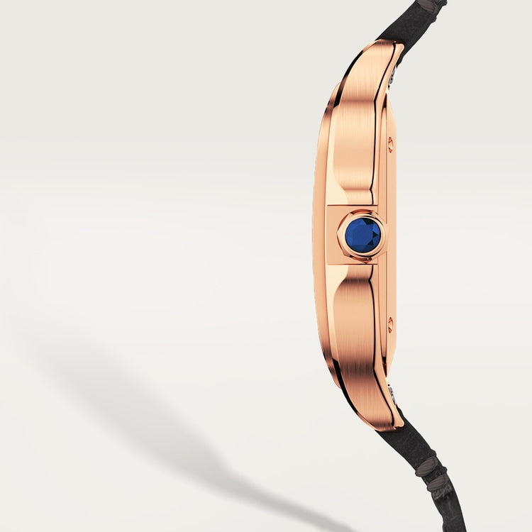 Santos de Cartier Medium 35.1mm Rose Gold Blue Crown Silver Dial Alligator Strap Self-Winding Watch