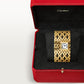 ساعة Panthère de Cartier ميني مقاس 22.4 مم × 19.1 مم، مصنوعة من ذهب أصفر، ميناء فضي بعقارب زرقاء، وسوار من ذهب أصفر، تعمل بحركة كوارتز.