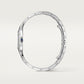 ساعة Panthère de Cartier، مقاس متوسط 36.5 مم × 26.7 مم، من الفولاذ، إطار مرصع بالألماس، تاج أزرق، ميناء فضي، سوار من الفولاذ، حركة كوارتز.