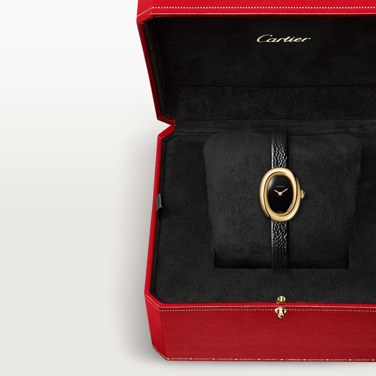 Baignoire Mini 18K Yellow Gold Black Dial Black Patent Leather Strap Watch