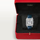 Santos-Dumont Large 43.5mm x 31.4mm Steel Silvered Satin-Finish Dial Navy Blue Alligator Strap Quartz Watch