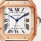 Santos de Cartier Medium 35.1mm Rose Gold Blue Crown Opaline Silver Dial Alligator Leather Strap Automatic Watch