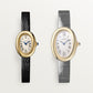 Baignoire Mini 18K Yellow Gold Silvered Dial Black Patent Leather Strap Watch
