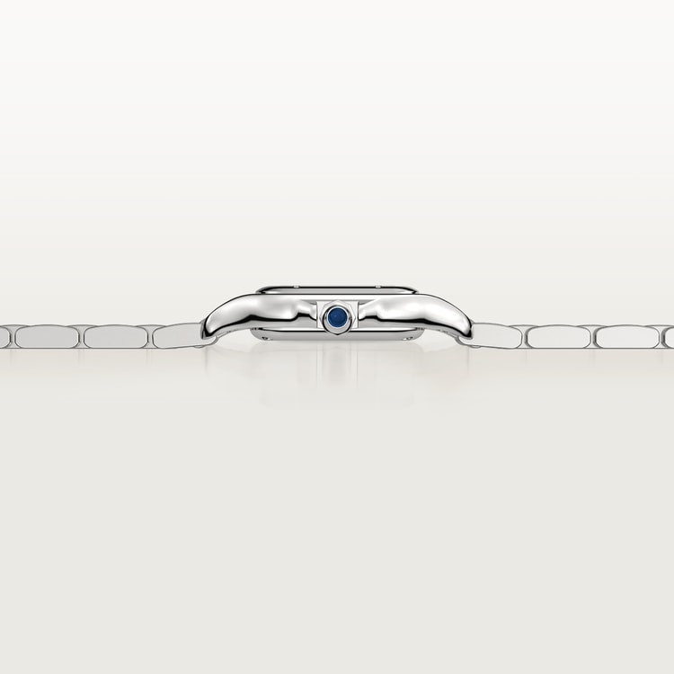 ساعة Panthère de Cartier، طراز صغير، 30 مم × 23 مم، فولاذ، تاج أزرق، ميناء فضي، سوار من الفولاذ، حركة كوارتز