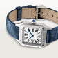 Santos-Dumont Small 38mm x 27.5mm Steel Blue Crown Silver Sunray Dial Navy Blue Alligator Strap Quartz Watch