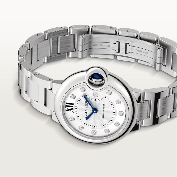 Ballon Bleu 33mm Steel Automatic Silver Guilloché Diamond Dial Steel Bracelet Watch
