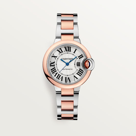 Ballon Bleu 33mm Steel Rose Gold Automatic Silver Guilloché Dial Two-Tone Bracelet Watch