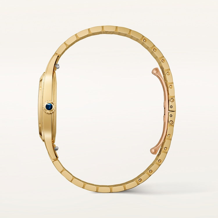 Santos-Dumont Large 43.5mm x 31.4mm Yellow Gold Silvered Satin-Finish Dial Alligator Strap Manual-Winding Watch