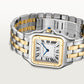 ساعة Panthère de Cartier كبيرة مقاس 42 مم × 31 مم، مصنوعة من الذهب والفولاذ، تاج أزرق، ميناء فضي، سوار من الذهب والفولاذ، تعمل بحركة كوارتز