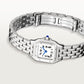 ساعة Panthère de Cartier ميني، 25 مم × 19 مم، من الفولاذ، تاج أزرق، ميناء فضي، سوار من الفولاذ، حركة كوارتز