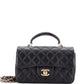 Chanel Flap Bag with Top Handle Black Lambskin Light Gold Hardware