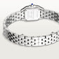 ساعة Panthère de Cartier ميني، 25 مم × 19 مم، من الفولاذ، تاج أزرق، ميناء فضي، سوار من الفولاذ، حركة كوارتز