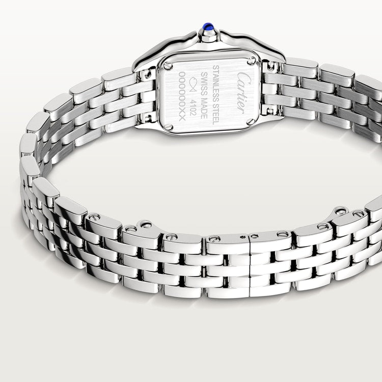 Panthère Mini 25.1mm x 18.5mm Steel Blue Crown Silvered Dial Steel Bracelet Quartz Watch