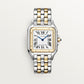 ساعة Panthère de Cartier كبيرة مقاس 42 مم × 31 مم، مصنوعة من الذهب والفولاذ، تاج أزرق، ميناء فضي، سوار من الذهب والفولاذ، تعمل بحركة كوارتز