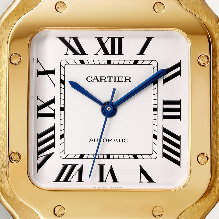 Santos de Cartier Medium 35.1mm Yellow Gold Silvered Opaline Dial Yellow Gold Bracelet Self-Winding Watch