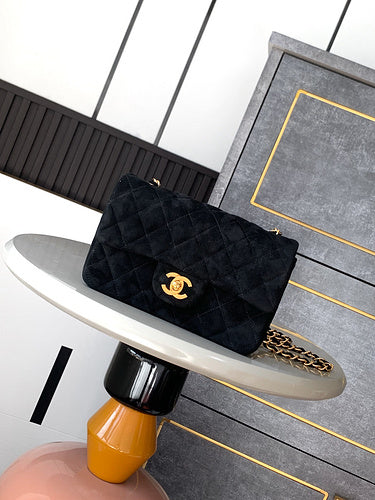 Velvet Quilted Flap Bag with Chain Strap