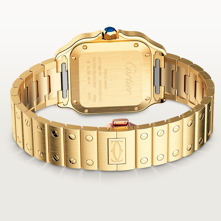 Santos de Cartier Medium 35.1mm Yellow Gold Blue Crown Silvered Opaline Dial Yellow Gold Bracelet Automatic Watch