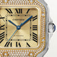 Santos de Cartier Medium 35.1mm Steel Yellow Gold Bezel Diamond-Set Golden Sunray Dial Steel Bracelet Self-Winding Watch