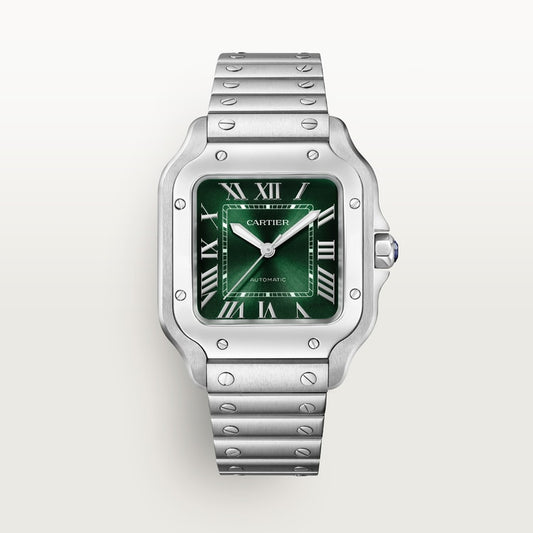 Santos de Cartier Medium 35.1mm Steel Blue Crown Green Dial Steel Bracelet Self-Winding Watch