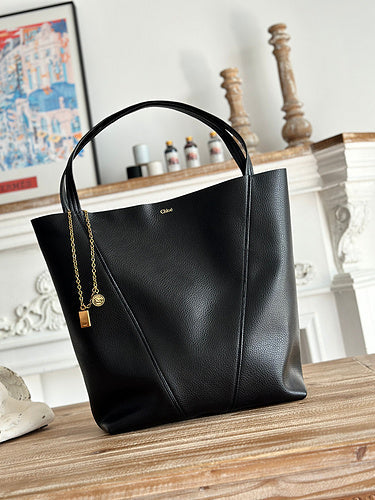 Minimalist Tall Tote with Gold Charm