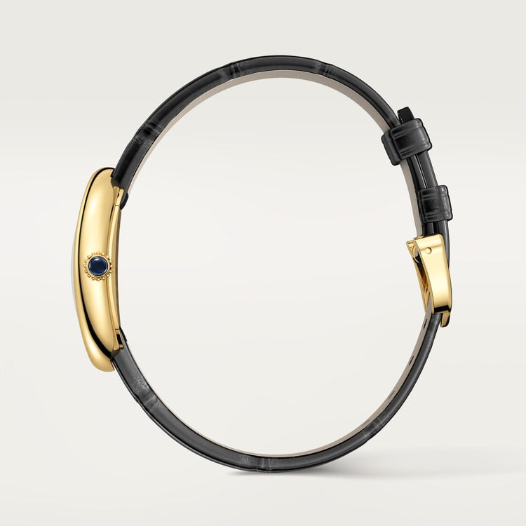 Baignoire Mini 18K Yellow Gold Silvered Dial Black Alligator Strap Watch