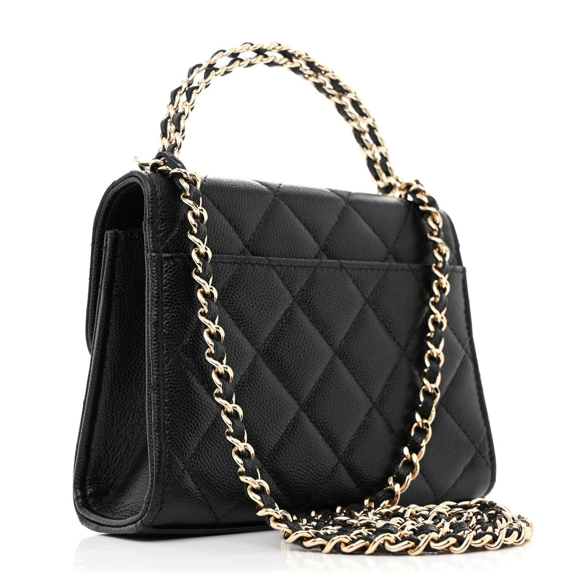 Grained Shiny Calfskin & Gold-Tone Metal Clutch with Chain