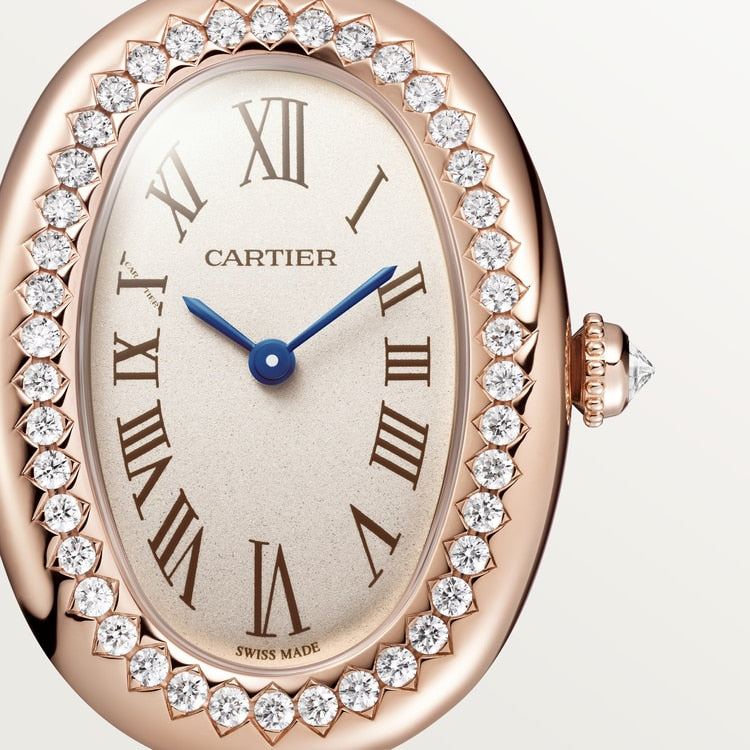 Baignoire Mini 18K Rose Gold Diamond Silvered Dial Alligator Strap Watch